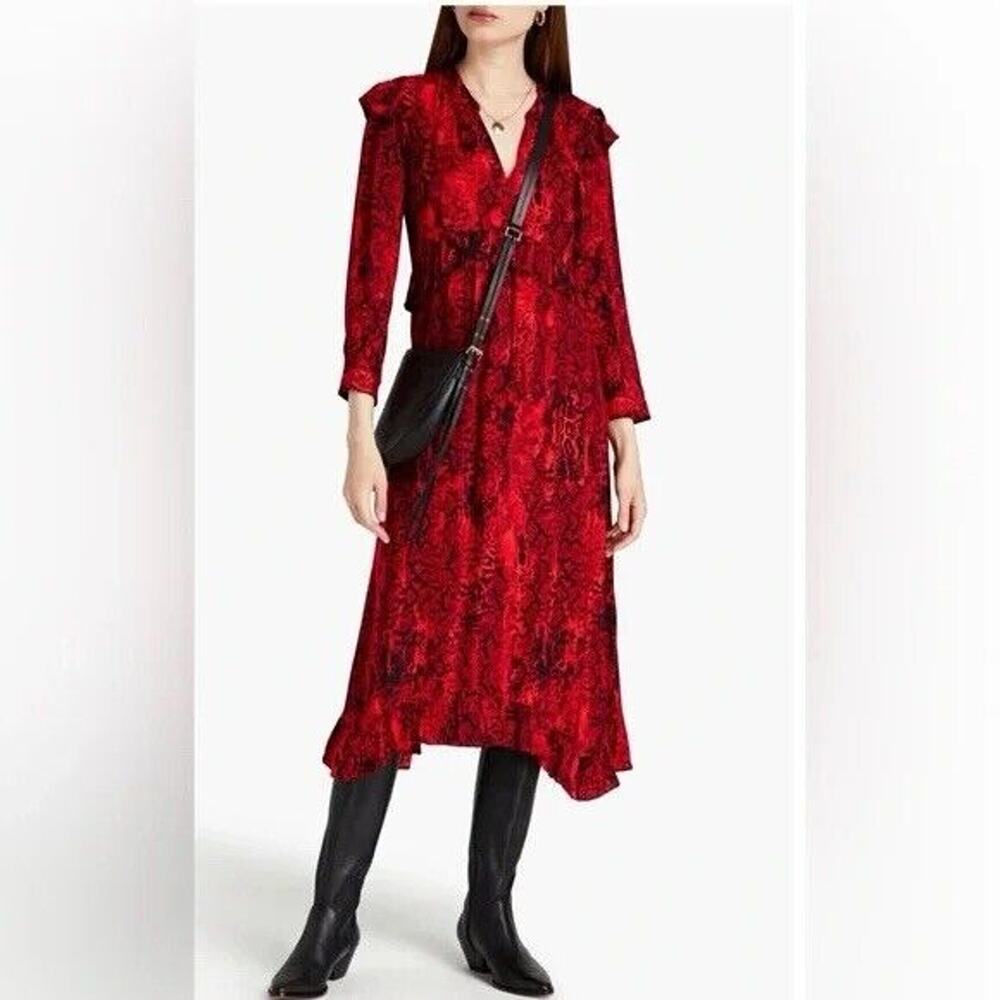 ba&sh Saha Rouge Snakeskin Midi Dress Bold Confident Power Dressing Size Medium